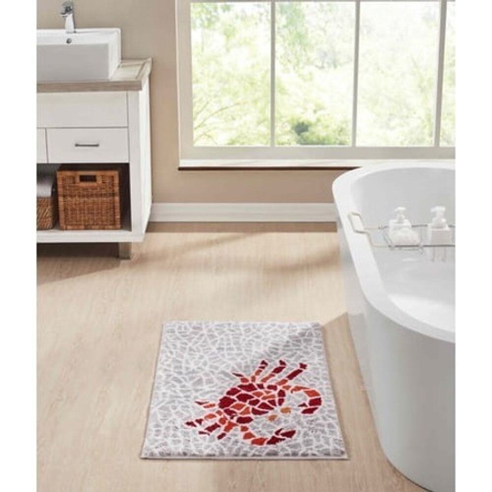 Better Trends Ocean Crab Mosaic Bath Rug 24x36 100% Cotton Absorbent Non-Slip